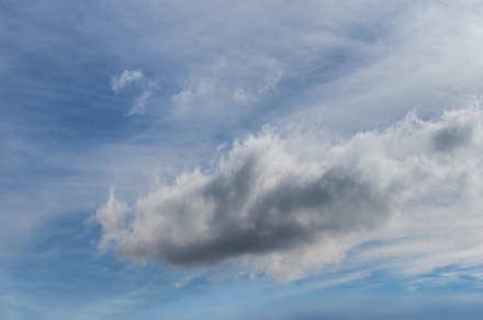 Blue sky with clouds in sunshine (wide natural cloudscape backgr, a Nature Photo by YuriyB