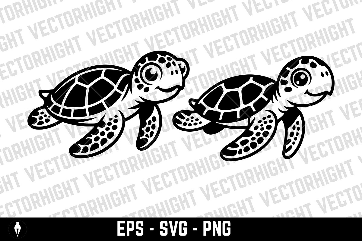 Cute friendly baby sea turtle, an Animal Illustration by Vectorhight (Photo 3 of 3)