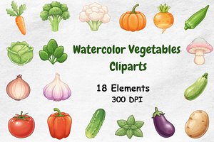 Watercolor Vegetables Clipart, a Food Illustration by BerryPieArt