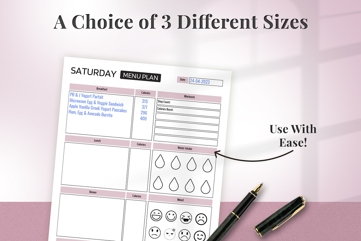 Daily Menu, Daily Menu Chart, a Print Template by Snapybiz