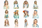 Watercolor Summer Girl Clipart Bundl, an Illustration by DreamArtGraphic (Thumbnail 4 of 8)