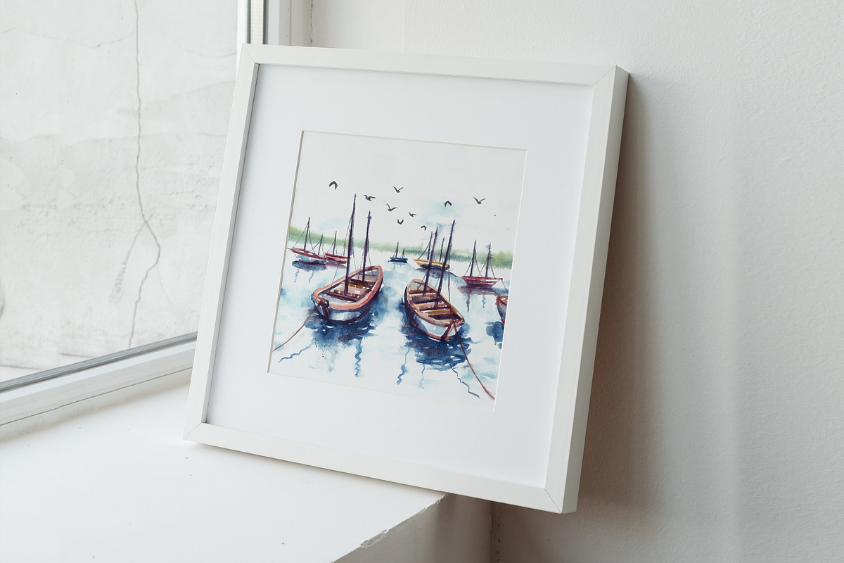 Watercolor Boat & Harbor, an Illustration by Yorda Studio (Photo 8 of 11)