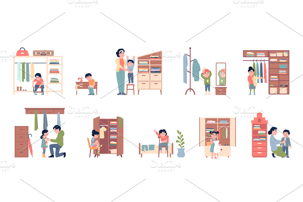 Children dress up. Kids trying, a Person Illustration by LadadikArt