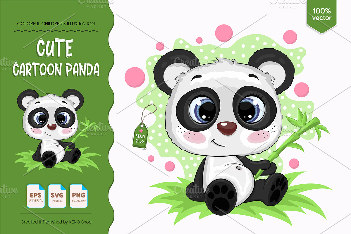 Cute cartoon panda. Tshirt, PNG., an Animal Illustration by KENO Mascots (Photo 1 of 5)