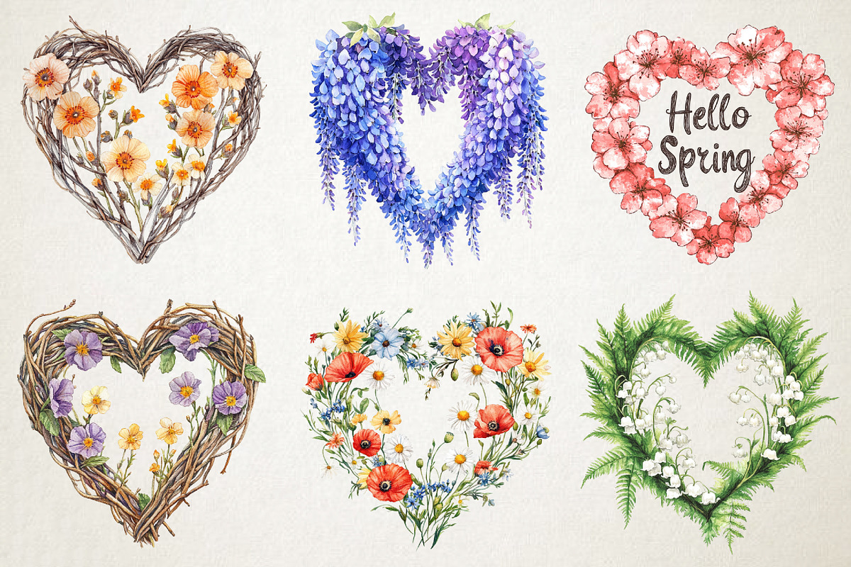 Hello Spring Floral Heart Clipart, an Illustration by RobertsArt (Photo 3 of 5)