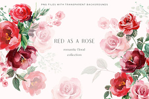 Red as a Rose Watercolor Clipart Set