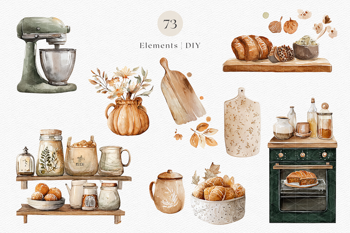 Watercolor Autumn Baking Clipart, a Decorative Illustration by ThaismotaCreativeCo (Photo 4 of 12)