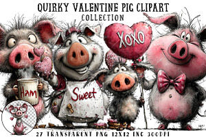 Quirky Valentine Pig Clipart, an Illustration by OK Design