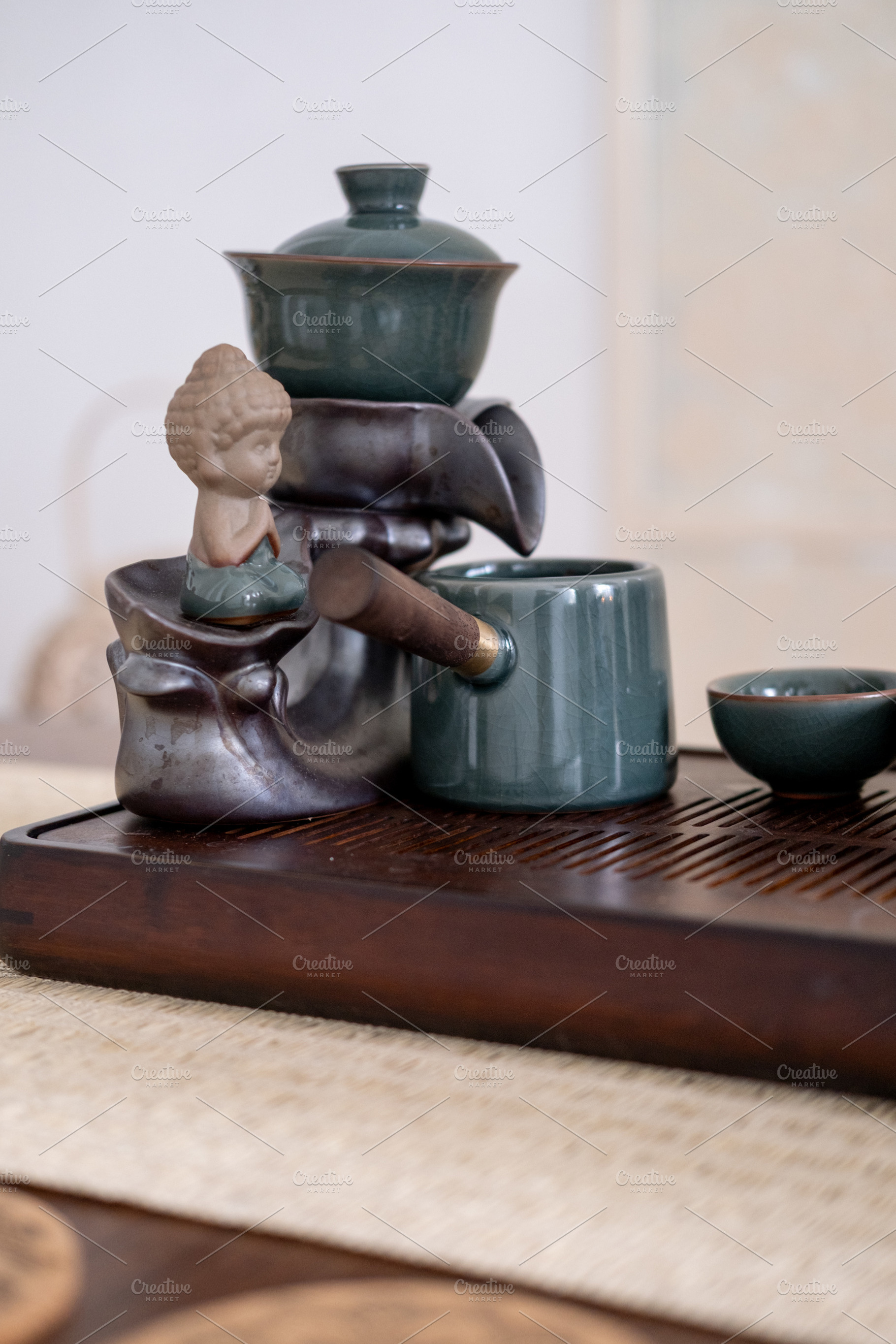 Tea service fresh beverage water ceremony incense, a Background Photo by Photo Drive Studio