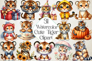 Cute Tiger Cub Clipart Collection, an Illustration by DreamPrint404