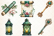 Watercolor Emerald Victorian Clipart, an Illustration by DreamCafeArt (Thumbnail 2 of 7)