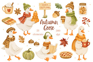 Watercolor Autumn Geese Clipart