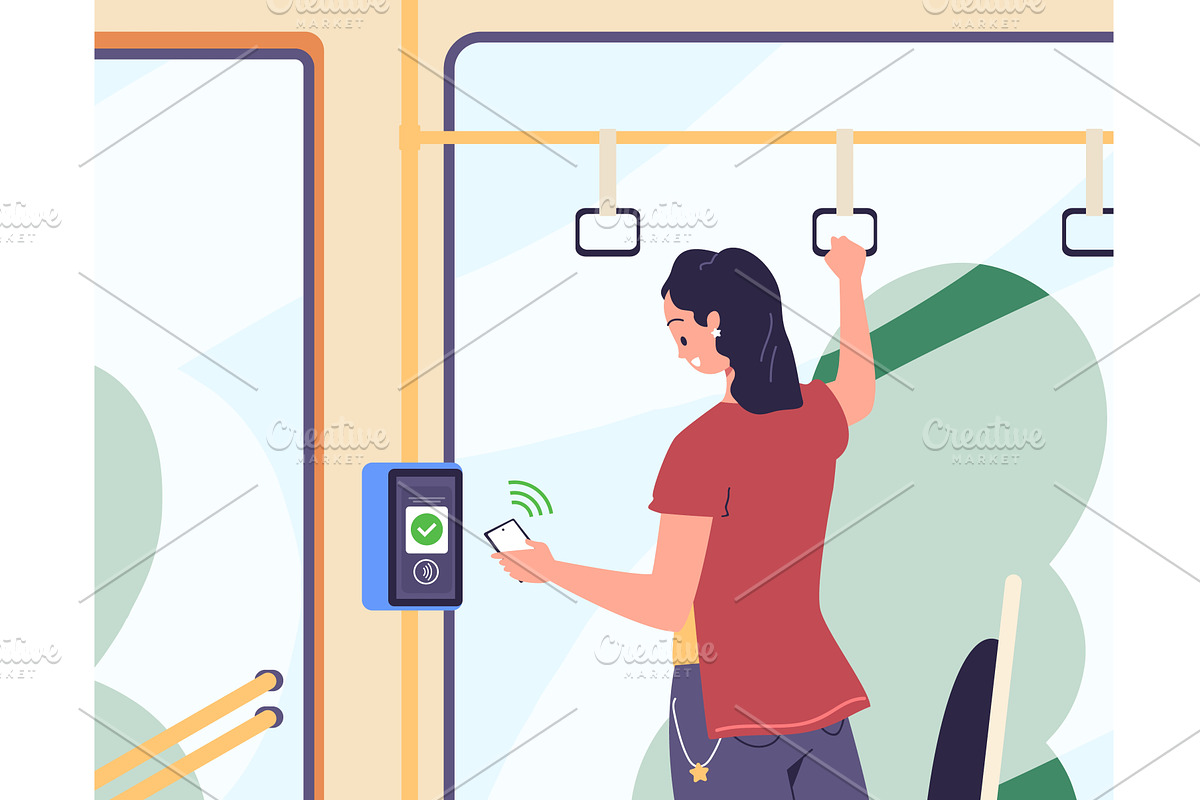 Bus payment. Woman pay, a Transportation Illustration by Stock-Smart-Start