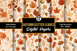Fall Glitter Leaves & Pumpkins Paper