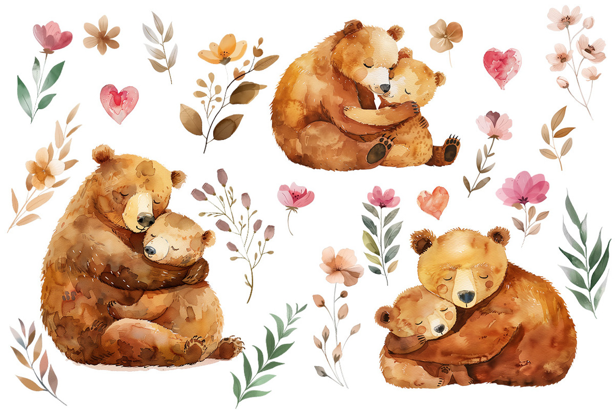 Hugs. Mom and Baby. Watercolor Bear, an Animal Illustration by AlineArtStore (Photo 2 of 8)