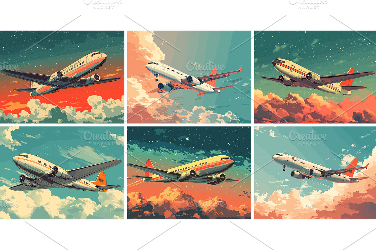 Flying planes cartoon vector set, a Transportation Illustration by Onyx