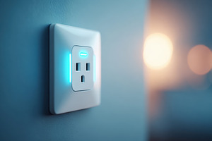 Modern white socket on a wall, a Technology Photo by AlyaAnd
