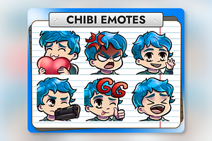 12 Blue Hair Chibi Boy Twitch Emotes