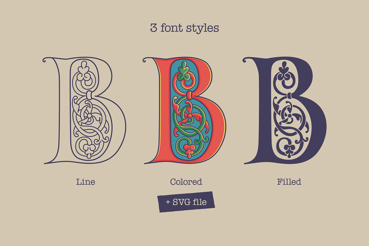 Bohemian medieval initials, a Blackletter Font by kaer_shop (Photo 3 of 12)