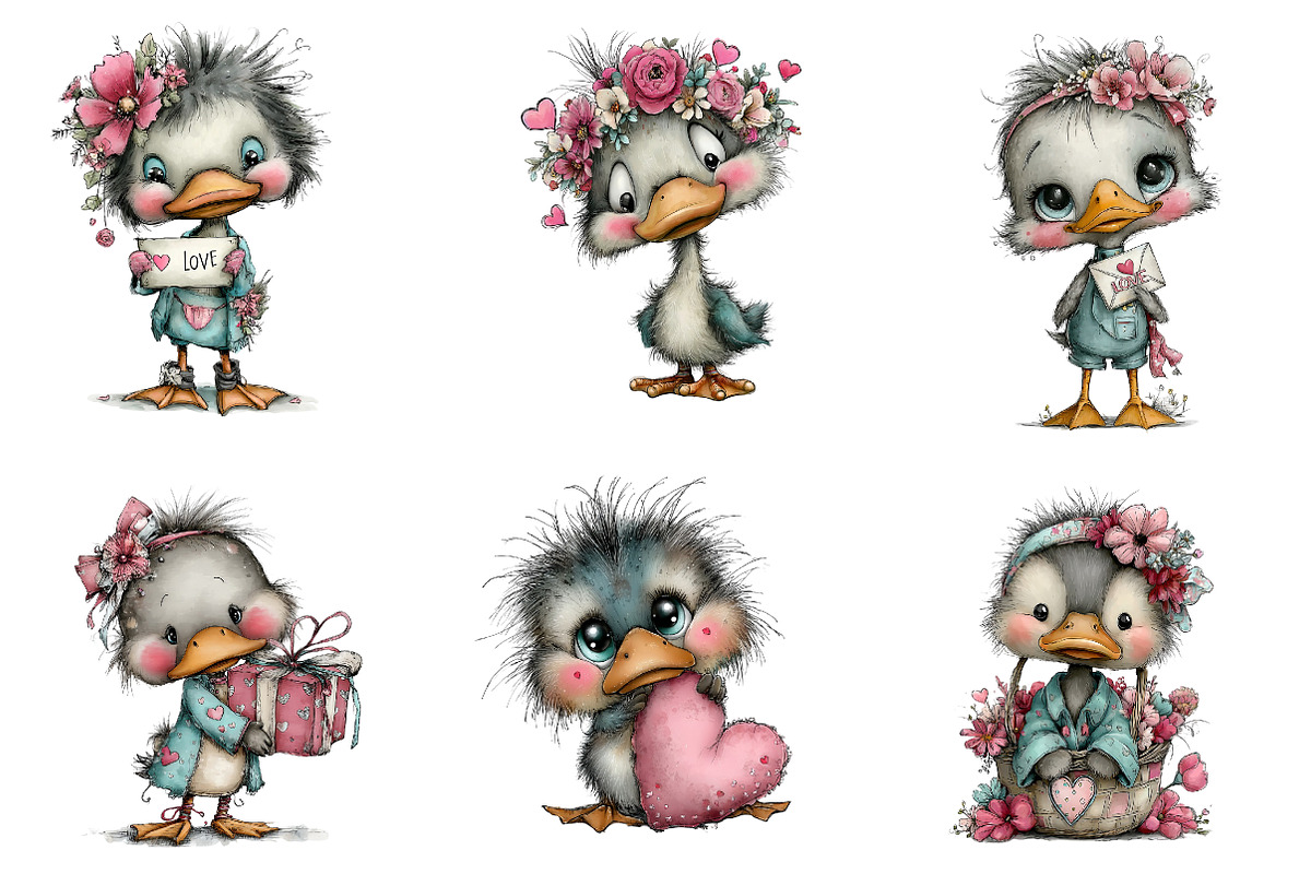 quirky valentine day duck clipart, an Illustration by CreationArt (Photo 3 of 5)