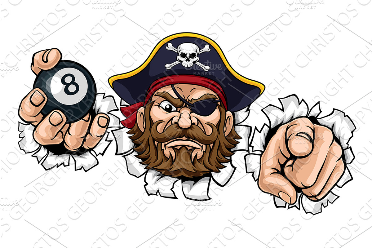 Pirate Billiards Pool 8 Black Ball, an Illustration by Christos Georghiou