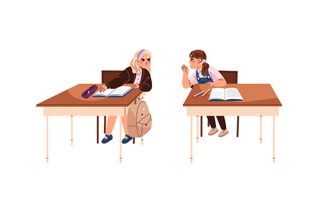 Kids students at desks in class set, an Education Illustration by PaperTrident (Photo 3 of 7)