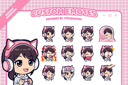 Chibi Gamer Girl - Custom Emotes, an Emoji Icon by tkzgraphic