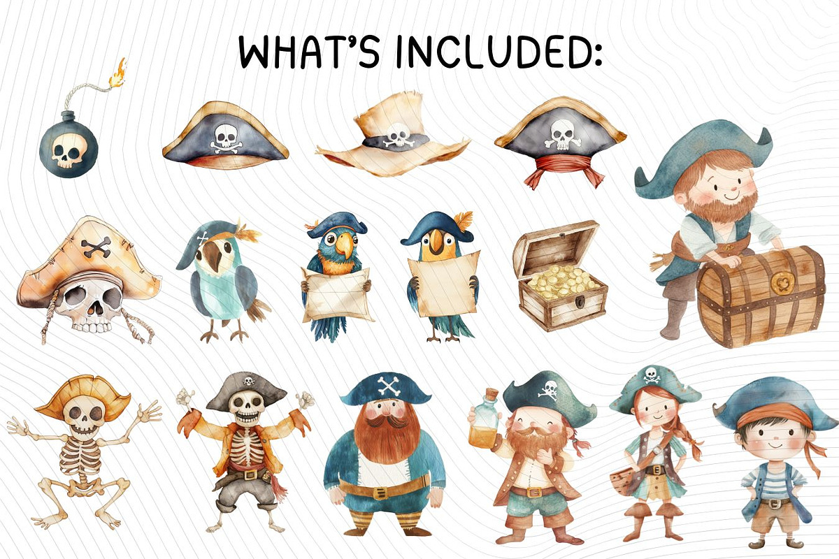 Cute Pirate Clipart Bundle, an Illustration by PassionPNGcreation (Photo 3 of 12)