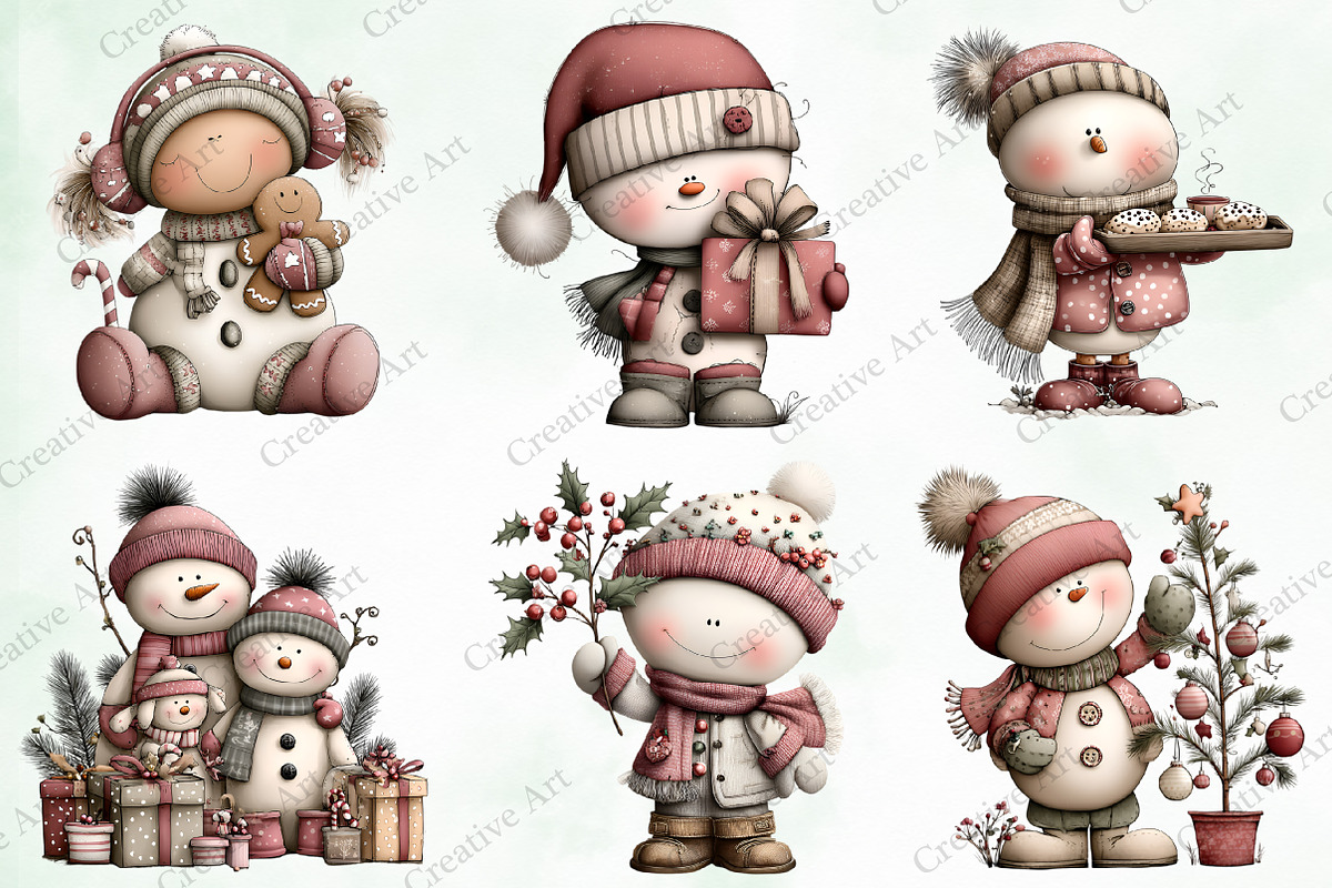 Watercolor Christmas Snowman Clipart, an Illustration by Creative Art (Photo 3 of 10)