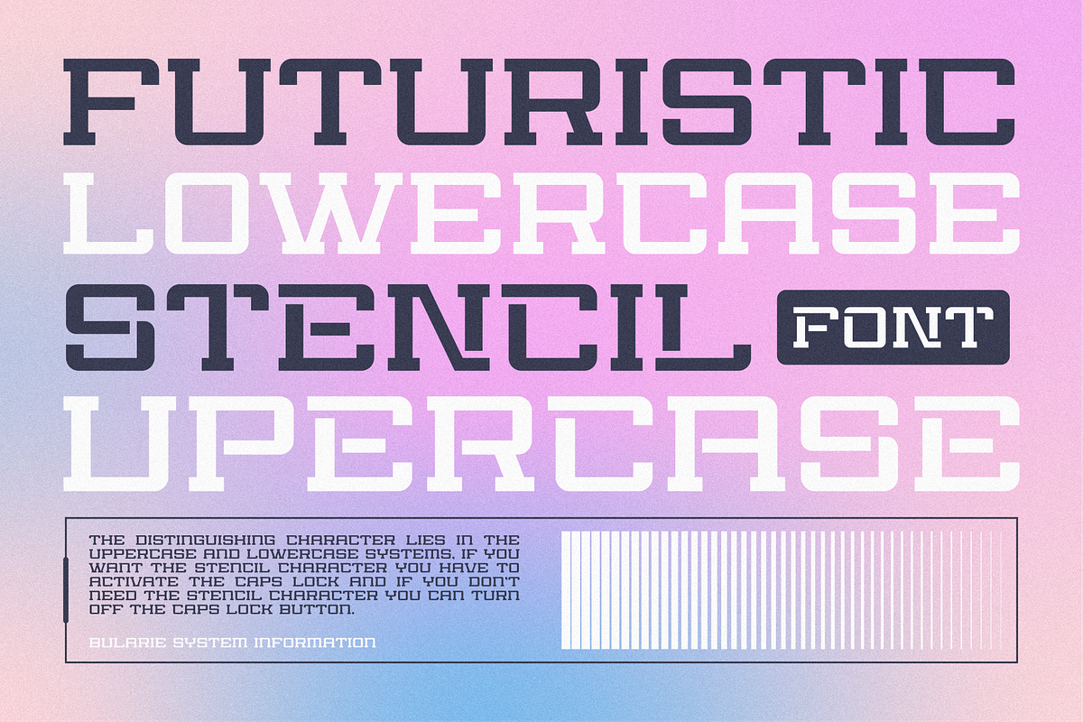 Bularie Futuristic Stencil, a Sans Serif Font by 24Design Studios (Photo 2 of 6)