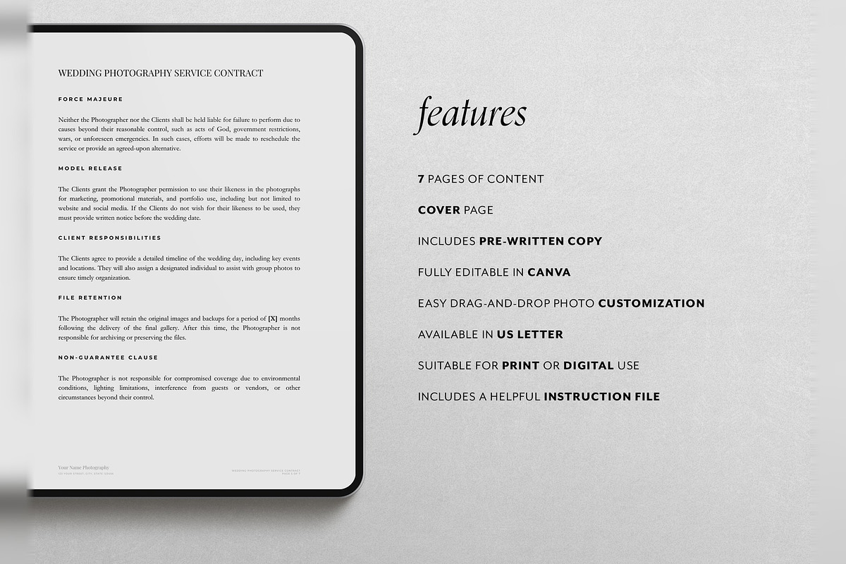 Wedding Photography Contract, a Stationery Template by Cagdas Yoldas (Photo 4 of 6)