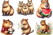 Capybara Watercolor Clipart, an Illustration by Designking (Thumbnail 2 of 5)