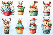 Cute Christmas Animal Cupcake Bundle, a Seasonal Illustration by Rose Art (Thumbnail 2 of 5)