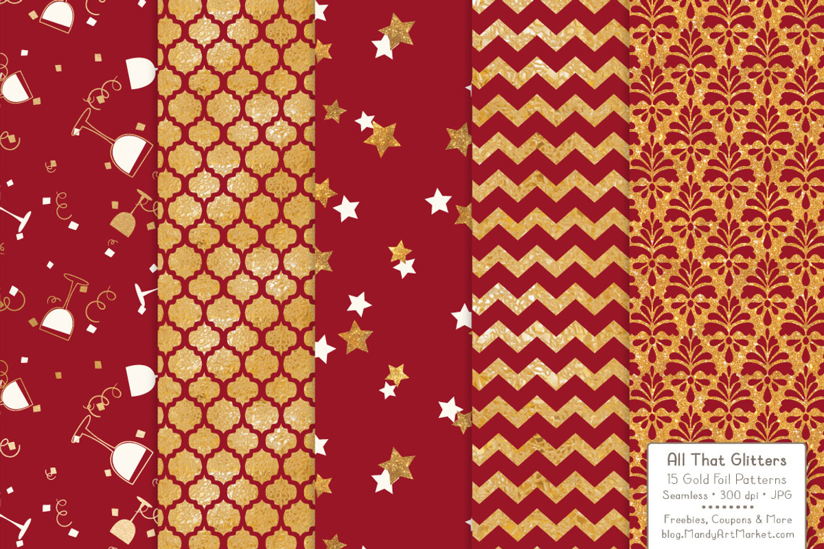 Gold Foil Digital Papers in Ruby, a Pattern Graphic by Amanda Ilkov (Photo 4 of 4)