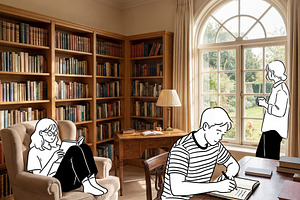 home library & hand drawn characters, a School & Education Photo by Virgo Studio