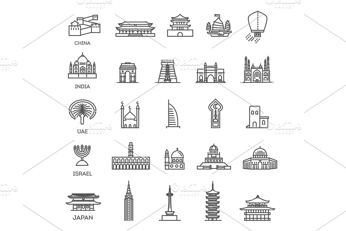 Vector Icon Set. Asian Landmarks, an Object Illustration by Tettygreen (Photo 1 of 3)