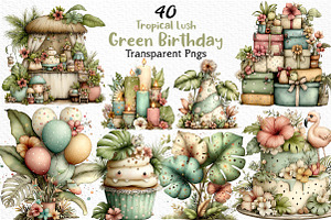 Tropical Lush Green Birthday Clipart, an Illustration by Craft Nest