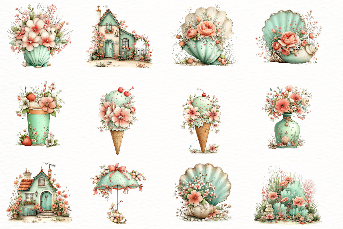 Whimsical summer floral Clipart, an Illustration by Designworld (Photo 3 of 8)