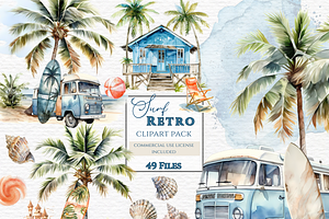Retro surf clipart, wave border, a Decorative Illustration by Invite to Clipart