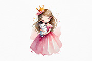 Watercolor Princess and White Kitten, a Person Illustration by Business Chic (Thumbnail 1 of 4)
