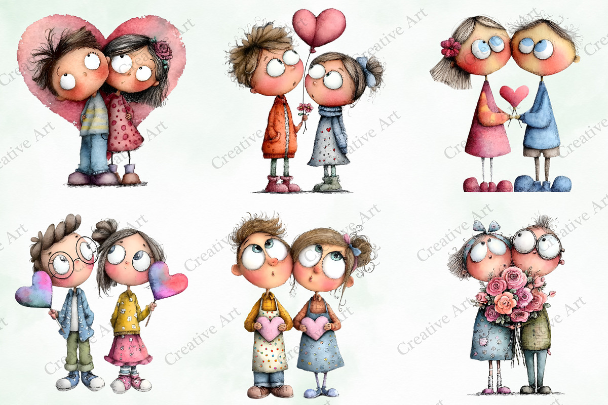 Valentine Quirky Couple Clipart, an Illustration by Creative Art (Photo 3 of 9)