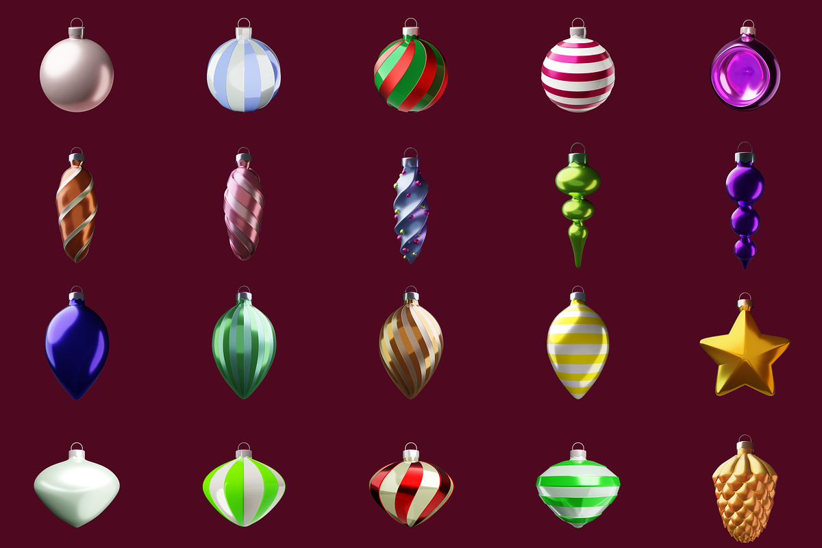 Christmas Balls 3D Illustration Pack, a 3D by Laimmilka (Photo 4 of 4)