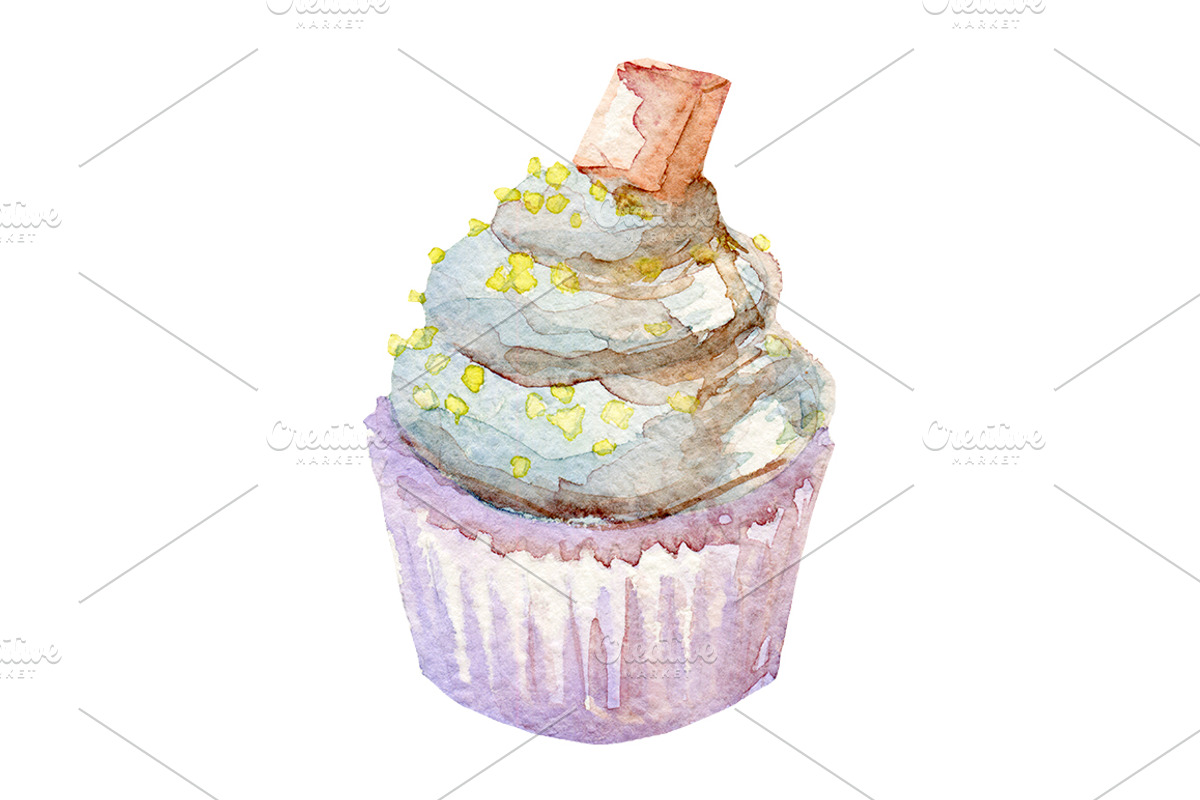 Watercolor 4 cupcakes set, a Food Illustration by My watercolor shop