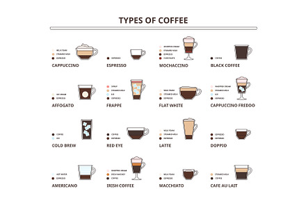 Types of coffee drinks. Cappuccino, an Illustration by winwin.art