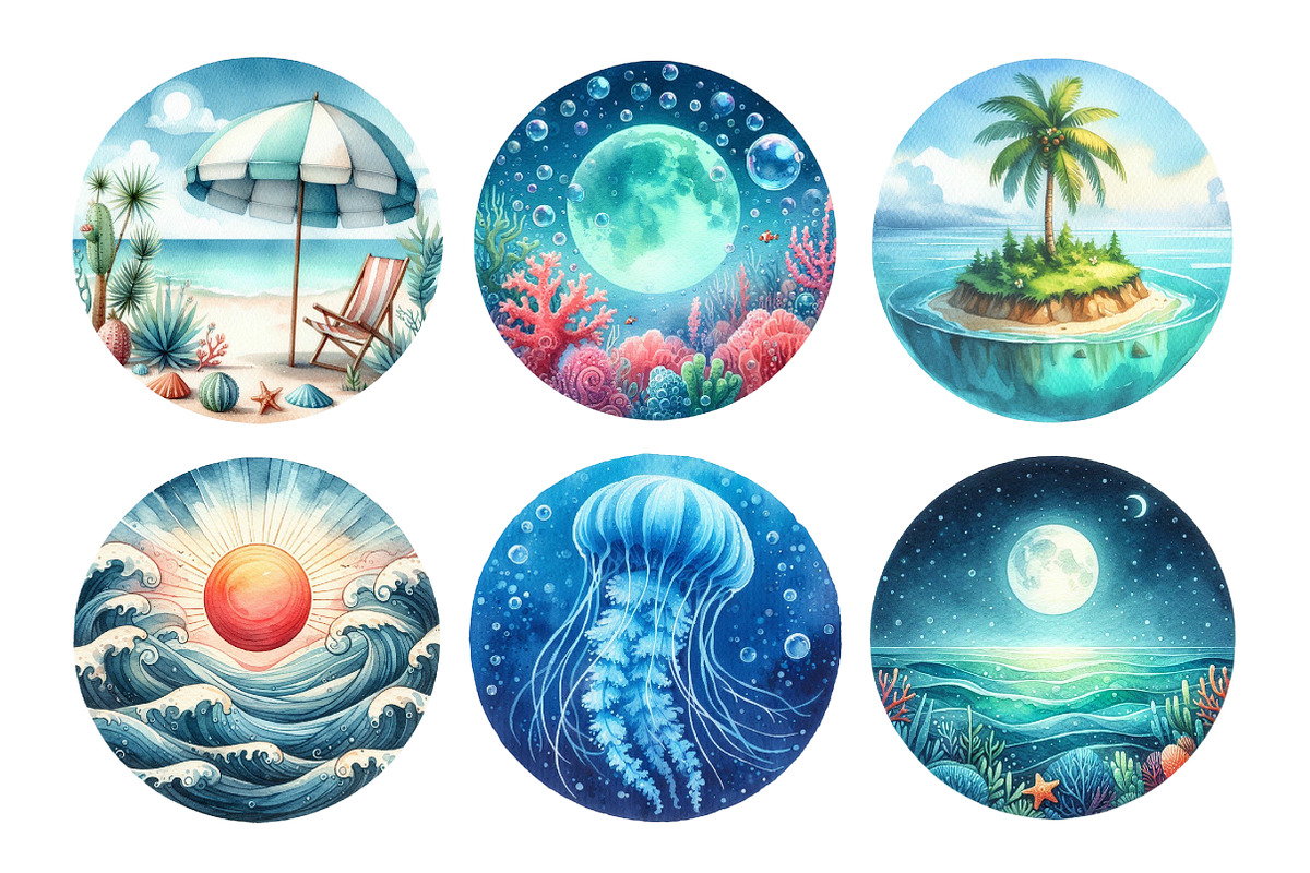 Sea Scene Circle Round Clipart, an Illustration by Daily.Designs (Photo 3 of 5)