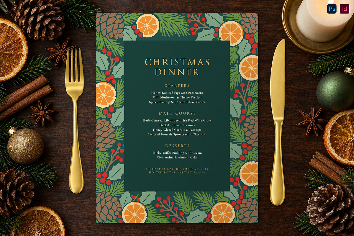 Evergreen Christmas Dinner Menu, a Flyer Template by BrandPacks (Photo 1 of 6)
