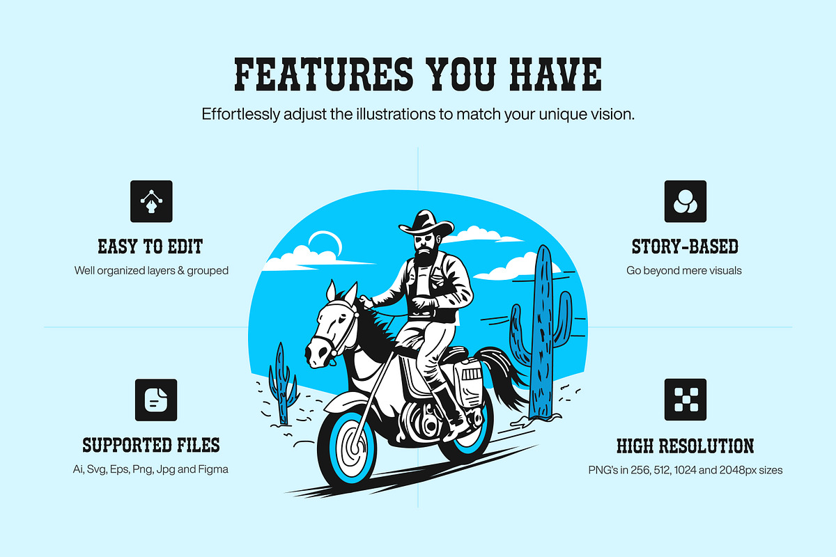 Cowboy Vector Illustration Set, a Person Illustration by Creative Stall (Photo 2 of 7)