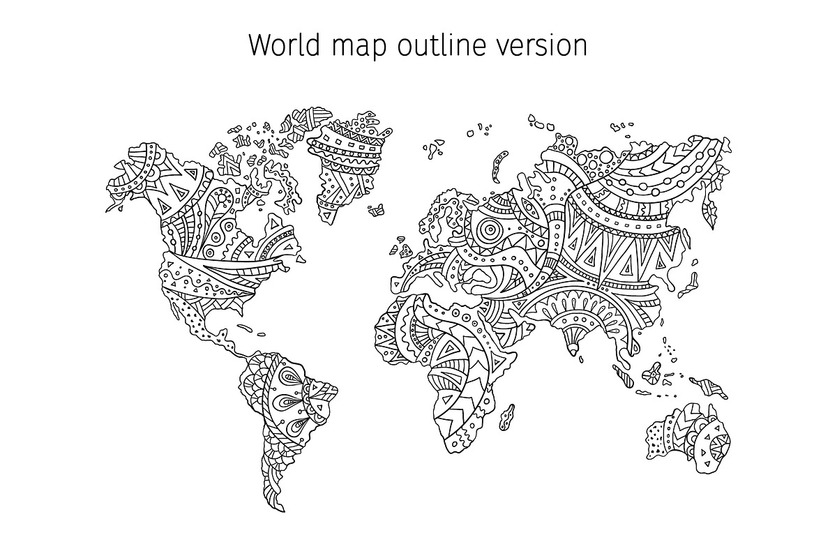 Art world map. Zentangle style., a Decorative Illustration by Rainbow ...