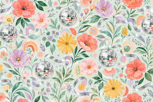 Floral garden disco party theme with, a Photo by Dvoevnore photos