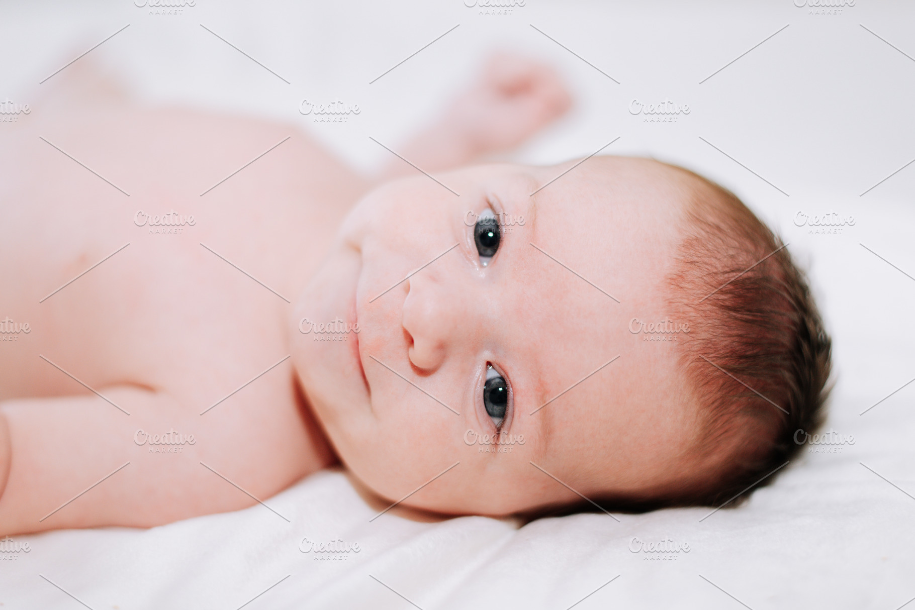portrait of a newborn in studio lighting against white, a Person Photo by rubenchase